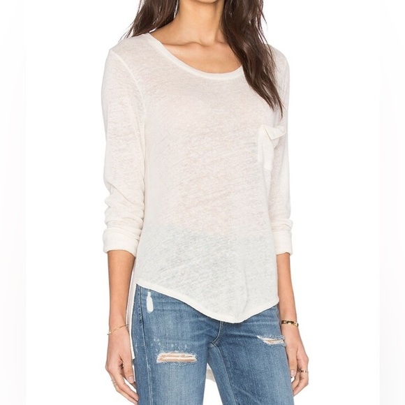 Revolve LNA Women's T-shirt Long Sleeve Torn Pocket Tee Top White Ivory Small - Picture 5 of 13